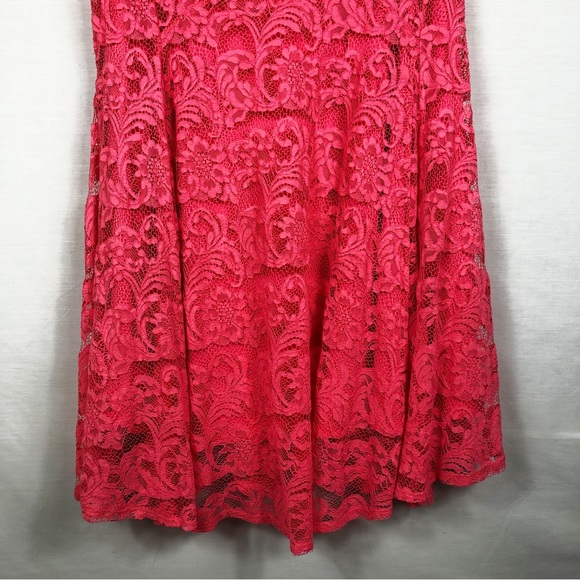 Torrid Sleeveless Lace Fit Flare Mini Dress | Coral Pink | Size 22 / 3X - Picture 7 of 13